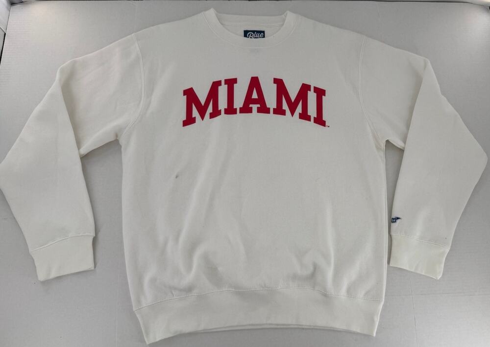 Blue 84 Miami University Unisex Large Crewneck Sweatshirt White Red Spellout